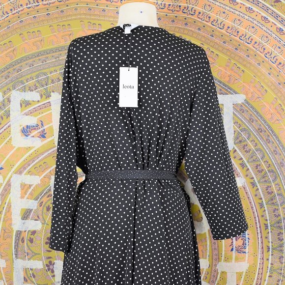 Leota Polka Dot Belted Faux Wrap Long Sleeve Dress - Picture 10 of 15